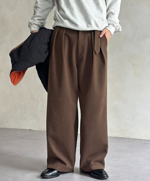 CPCM（シーピーシーエム） パンツ フェイクウールベルテッドスラックス