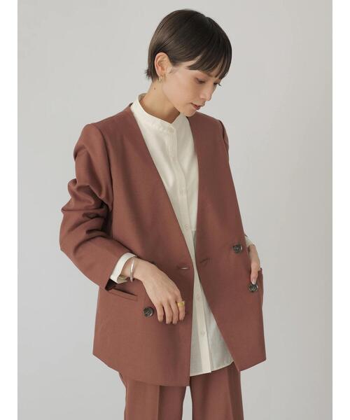 「rem closet」 ノーカラージャケット S グレイッシュベージュ レディース_画像3