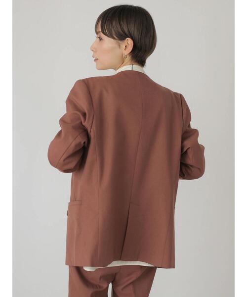 「rem closet」 ノーカラージャケット S グレイッシュベージュ レディース_画像4