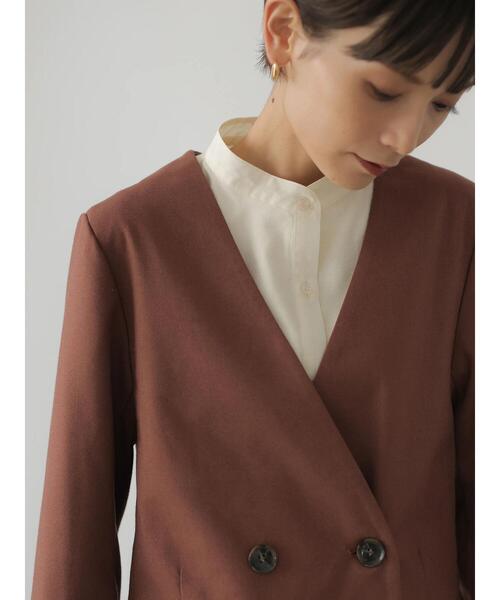 「rem closet」 ノーカラージャケット S グレイッシュベージュ レディース_画像5