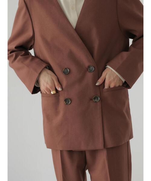 「rem closet」 ノーカラージャケット S グレイッシュベージュ レディース_画像7