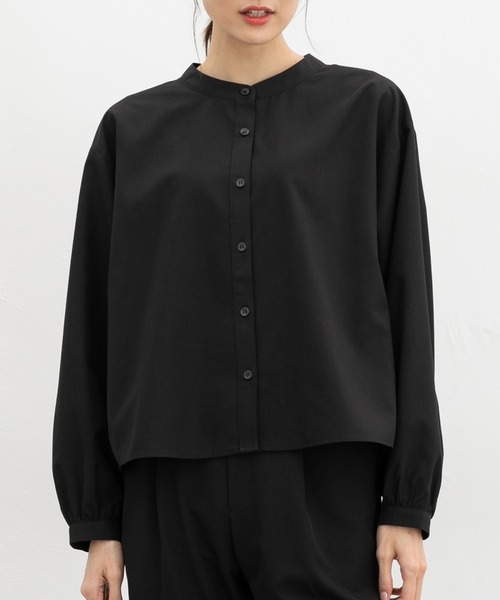 anies.b黒いショート丈ボタン付きブラウス Honeys（ハニーズ） ブラウス シャツ ショート丈スタンドシャツ