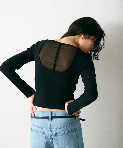 tシャツ カップ付バックチュールオープントップス レディース
