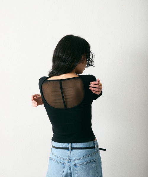 tシャツ カップ付バックチュールオープントップス レディース