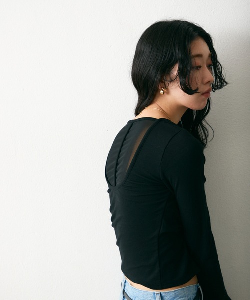 tシャツ カップ付バックチュールオープントップス レディース