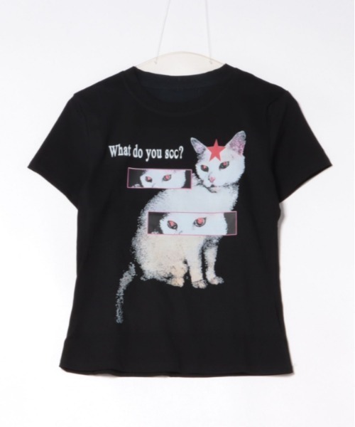 ViViDAY tシャツ 半袖 猫＆英字プリント ショートtシャツ レディース