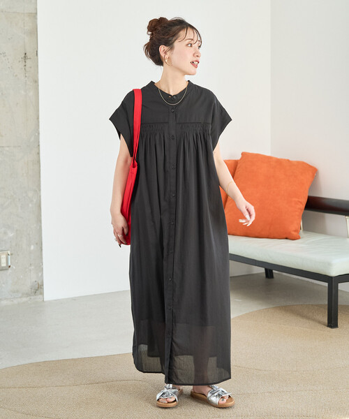 ワンピース 限定展開　インドボイル ハシゴレース ボタン ノースリーブ ワンピースの画像