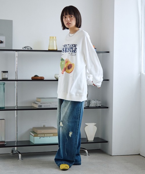 「PBLIM」 スウェットカットソー LARGE オフホワイト レディース_画像5