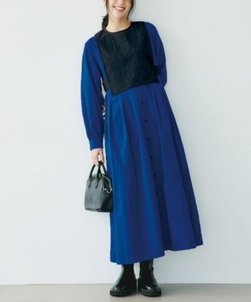 MARNI 抽象柄リボンペプラムロングワンピース 青 38 S~M相当 MARNI 抽象柄リボンペプラムロングワンピース 青 38 S~M相当 フリル