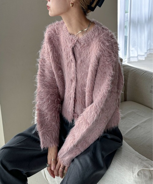 「feepur」 ニットカーディガン MEDIUM ピンクベージュ レディース_画像2