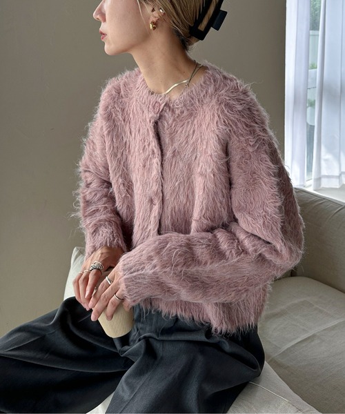 「feepur」 ニットカーディガン MEDIUM ピンクベージュ レディース_画像3