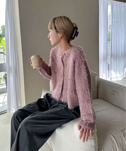 「feepur」 ニットカーディガン MEDIUM ピンクベージュ レディース_画像4