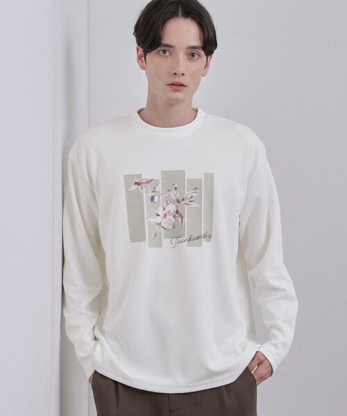 156 PGG 新品タグ付 TEXBRID クルーネックプルオーバー 白 0 S tk.TAKEO KIKUCHI（ティーケータケオキクチ） tシャツ フロント