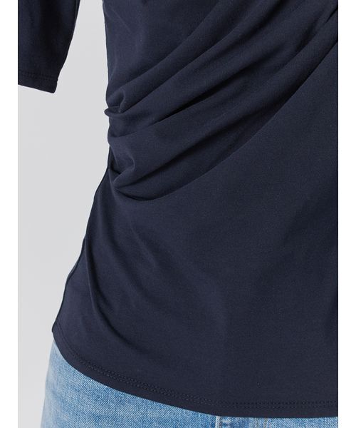 snidel オープンショルダー　ネイビーカットソー バックオープンドレープカットプルオーバー（Tシャツ/カットソー