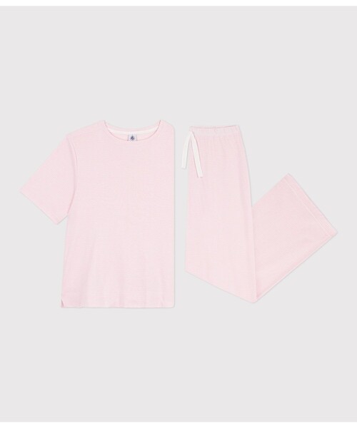 【新品未使用・タグ付き】プチバトー　半袖長ズボンパジャマ　ハート　ピンクSサイズ PETIT BATEAU（プチバトー） パジャマ ルームウェア ミラレ半袖長