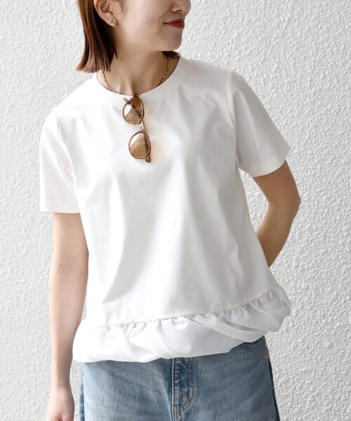 tシャツ SHIPS any:「多機能/洗濯機可能」マルチファンクション ドッキング ヘム コンパクト TEE レディースの画像