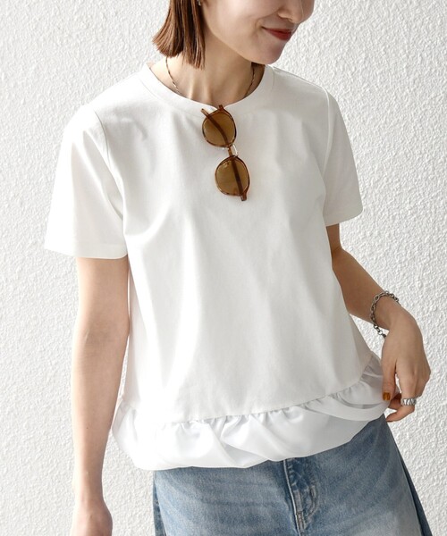 tシャツ SHIPS any:「多機能/洗濯機可能」マルチファンクション ドッキング ヘム コンパクト TEE レディースの画像