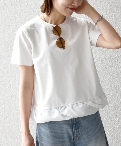 tシャツ SHIPS any:「多機能/洗濯機可能」マルチファンクション ドッキング ヘム コンパクト TEE レディースの画像