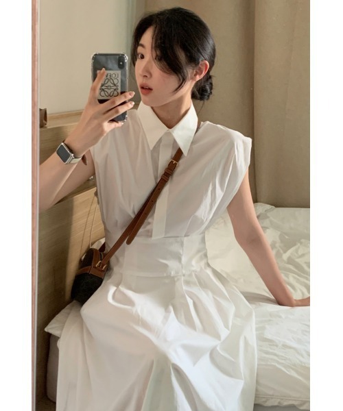 Aelina シャツワンピース 襟付きノースリーブワンピース : ZOZOTOWN