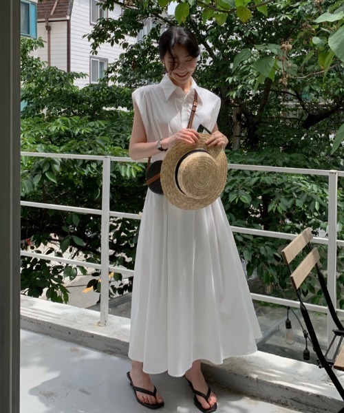 Aelina シャツワンピース 襟付きノースリーブワンピース : ZOZOTOWN