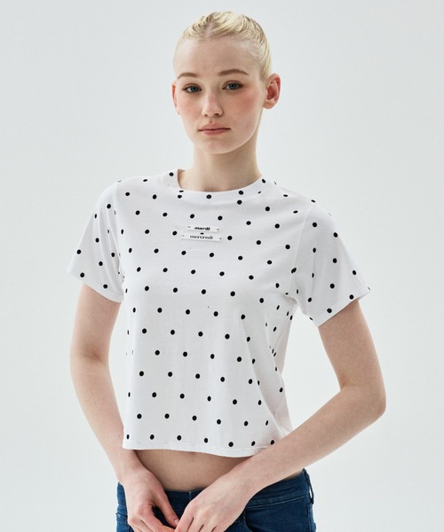  ドット柄 スリムフィット Tシャツ Lサイズ 半袖 レディース Mardi Mercredi（マルディメクルディ） tシャツ 半袖 SLIM TSHIRT DOT