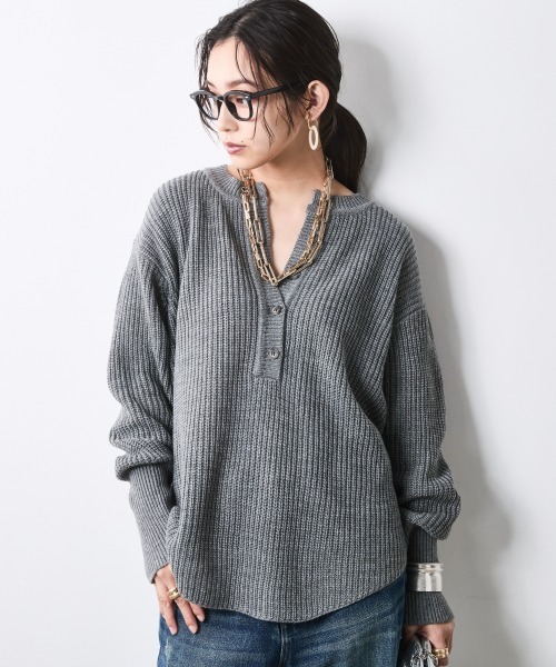 CHIC STYLE（シックスタイル） ニット セーター 畦編みヘンリーネック