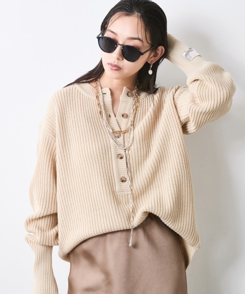 CHIC STYLE(シックスタイル) ニット セーター 畦編みヘンリーネック CHIC STYLE(シックスタイル) ニット セーター 畦編みヘンリーネック