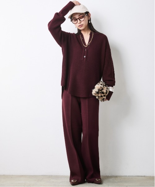 CHIC STYLE（シックスタイル） ニット セーター 畦編みヘンリーネック