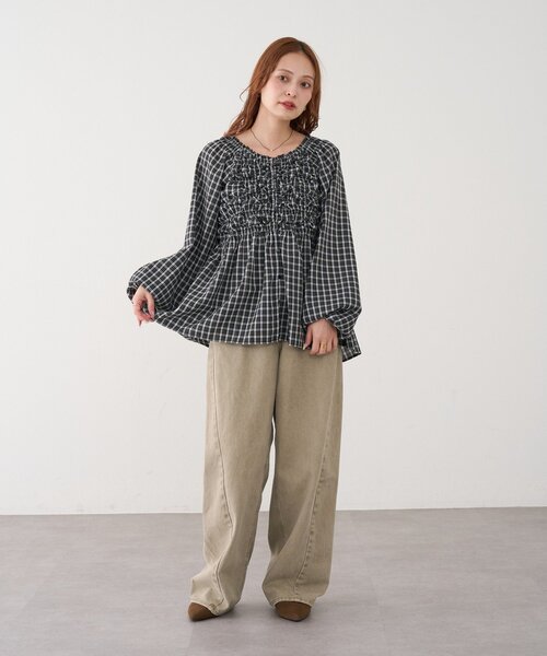 Discoat（ディスコート） ブラウス シャツ チェック柄シャーリング
