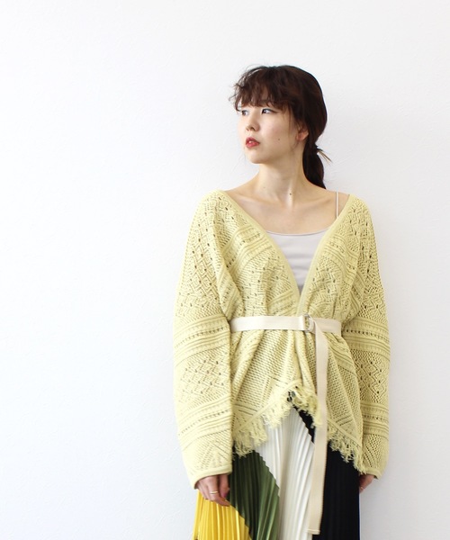 カーディガン cotton tapeyarn fringe cardigan(ベルト付きコットンレースフリンジカーディガン) レディース
