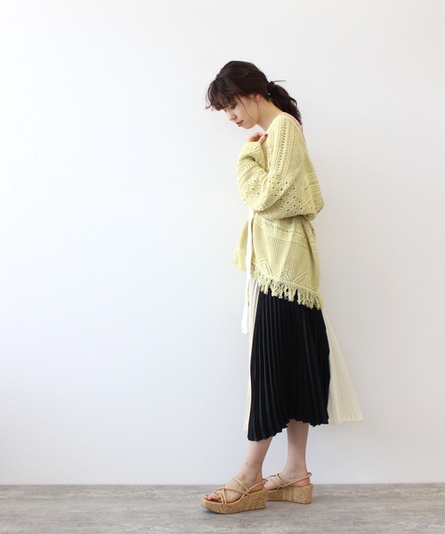 カーディガン cotton tapeyarn fringe cardigan(ベルト付きコットンレースフリンジカーディガン) レディース セール】cotton tapeyarn fringe cardigan(ベルト付きコットン