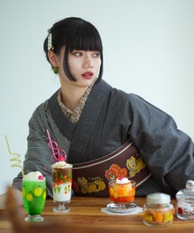 utatane 着物 「アデリアレトロ×ニコアンティーク」デニム着物・帯
