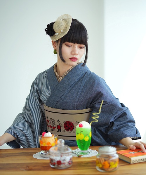 utatane 着物 「アデリアレトロ×ニコアンティーク」デニム着物・帯