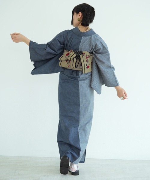 新品【花の輪×ネイビー】アデリアレトロ ニコアンティーク 浴衣単品 utatane（ウタタネ）の「【アデリアレトロ×ニコアンティーク】浴衣3点
