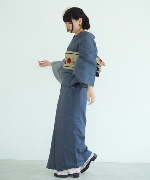 utatane 着物 「アデリアレトロ×ニコアンティーク」デニム着物・帯