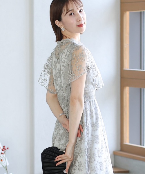 ハシゴレースワンピース結婚式パーティードレスお呼ばれオケージョンドレス同窓会 PourVous｜ハシゴレースワンピース結婚式パーティードレス