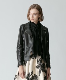 【allureville】ラムレザージャケット　ノーカラー　羊革　ダブルジップ allureville レザージャケット ライダース ラムレザーライダース