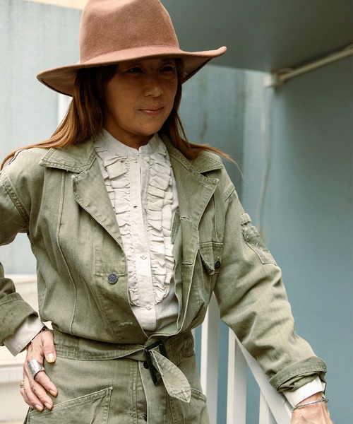 チャイナブラウス　ブラウス　vintage シルク swell vintage Johnbull ブラウス シャツ 「Swell Vintage × JOHNBULL」フリル