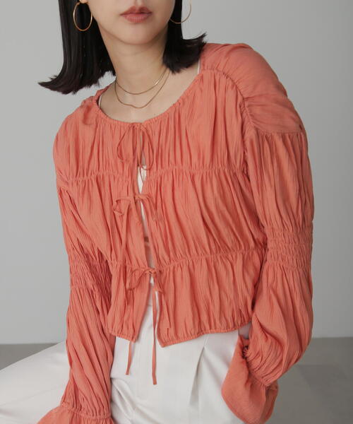 美品❁Merci 　リバティー　ギャザー ふんわりブラウス シャツ M mline（エムライン）の「[mline]シアーギャザーブラウス（シャツ