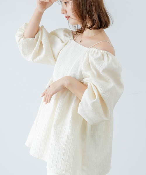ブラウス シャツ 2WAYジャガードオフショルブラウス レディース