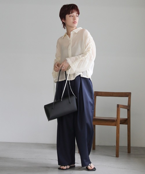 select MOCA ブラウス シャツ シャーリングスリーブシアーシャツ