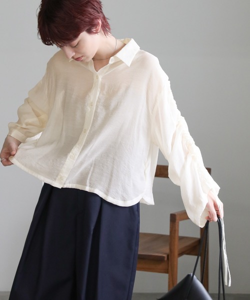 select MOCA ブラウス シャツ シャーリングスリーブシアーシャツ