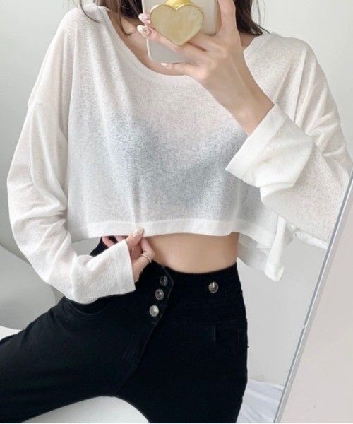 tシャツ 2way クロップド丈トップス レディース LADY LIKE tシャツ クロップド丈ゆったりシアートップス