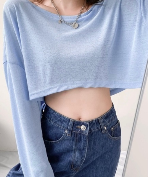 LADY LIKE tシャツ クロップド丈ゆったりシアートップス