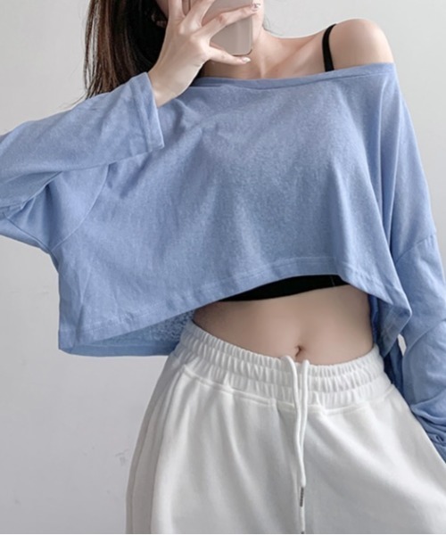tシャツ 2way クロップド丈トップス レディース LADY LIKE tシャツ クロップド丈ゆったりシアートップス