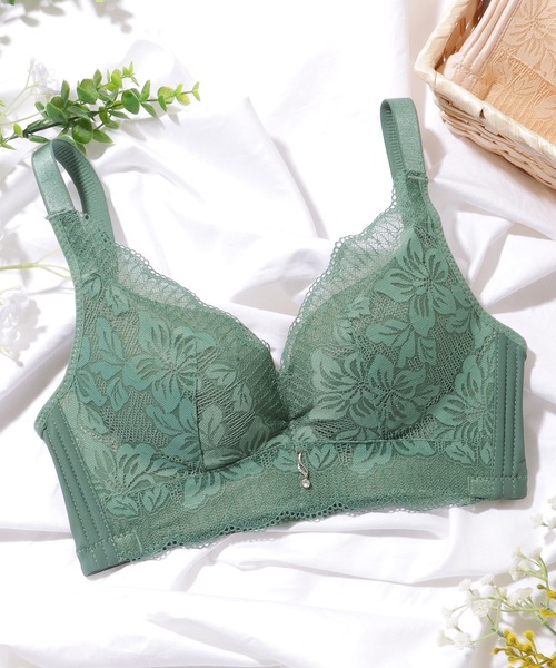 Lace Ladies ブラジャー チャーム付き 脇高 レース 3/4 ノンワイヤー