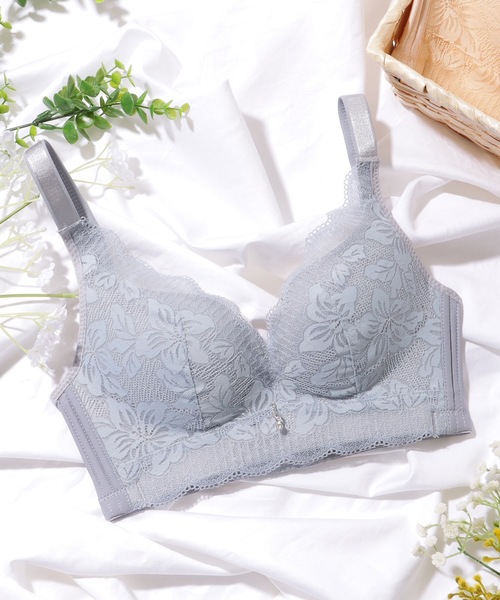 Lace Ladies ブラジャー チャーム付き 脇高 レース 3/4 ノンワイヤー