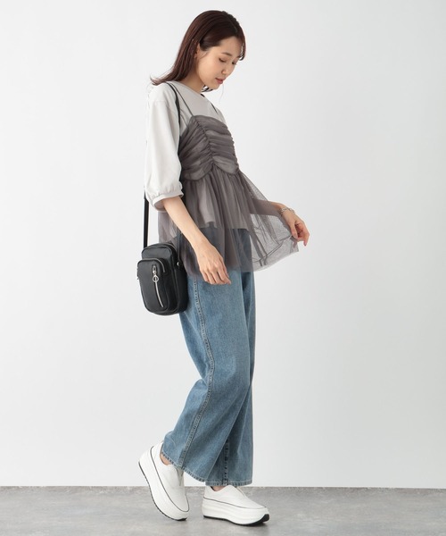 GLOBAL WORK tシャツ 乾きやすいキャミセット8分袖/115478