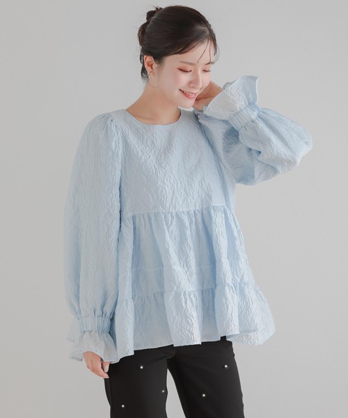 Fit more タックスリーブジャガードトップス レディース