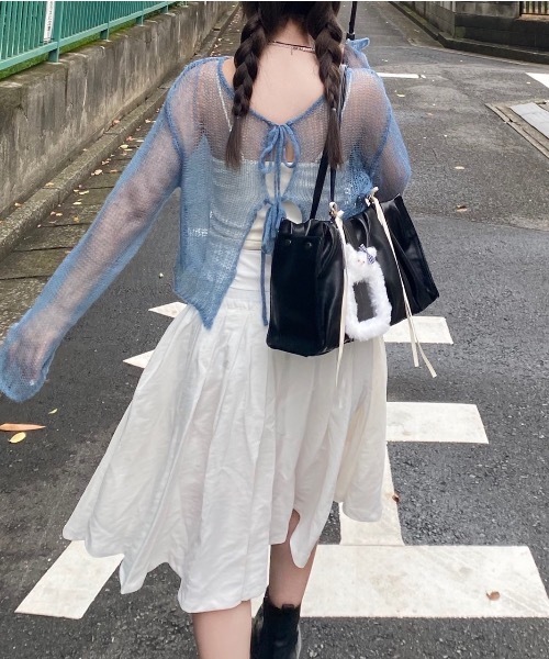 ニット セーター 前後2WAY バックリボンシアーニット レディース nemne ニット セーター 前後2wayシアーリボンニット レディース